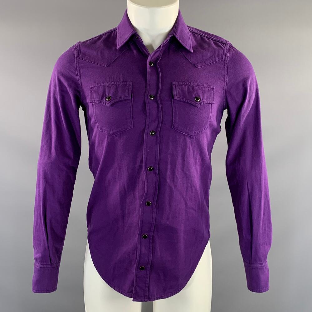 SAINT LAURENT Size S Purple Cotton Button Up Long Sleeve Shirt